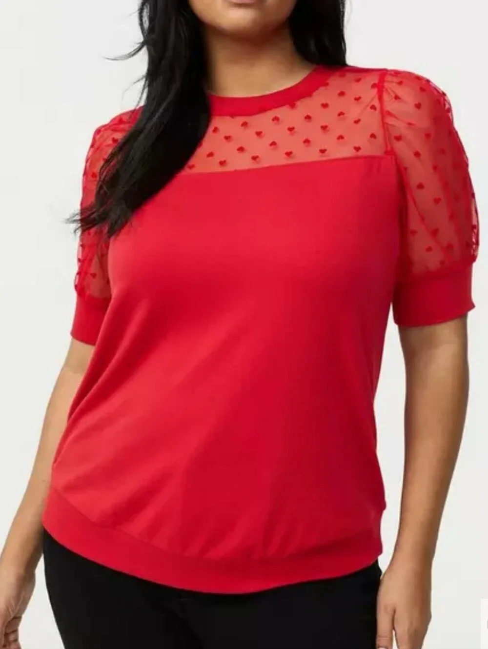 Torrid Flocked Heart & Mesh Short Sleeve Sweatshirt Plus Size 2X